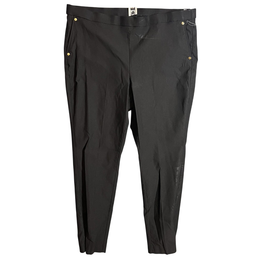 Anne Klein Women's‎ Black Pull-On Ankle Pants XL Gold Tone Accents Dressy Casual